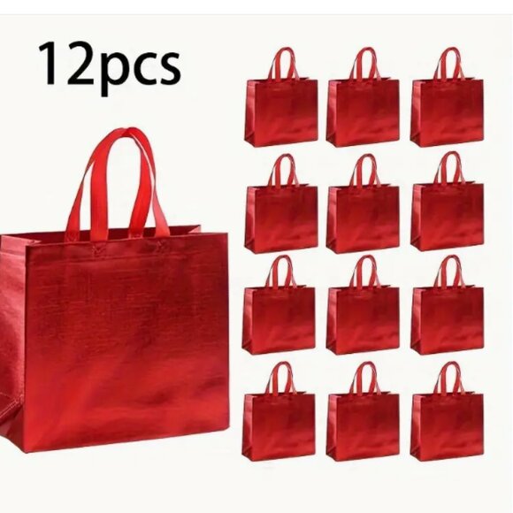 12 - Red or Gold Large Christmas, Holiday, Gift Bags, Reusable - Picture 1 of 2